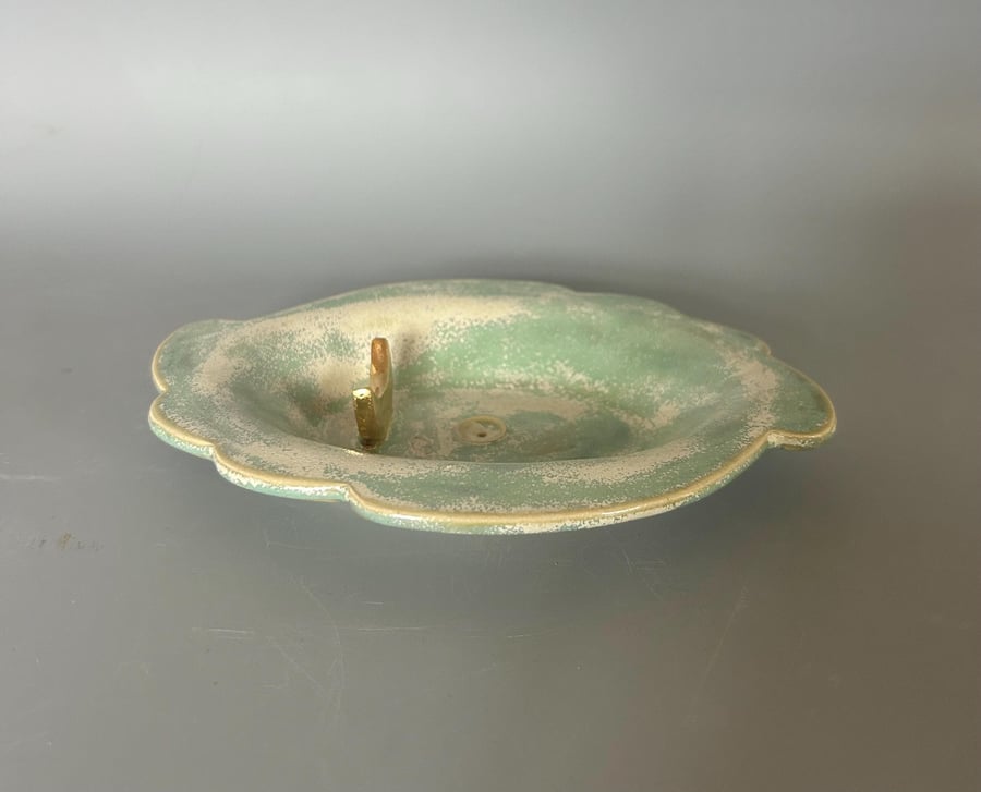Ceramic Incense Holder: Cloud Altar Tray with Gold Moon