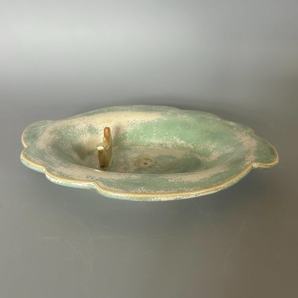 Ceramic Incense Holder: Cloud Altar Tray with Gold Moon