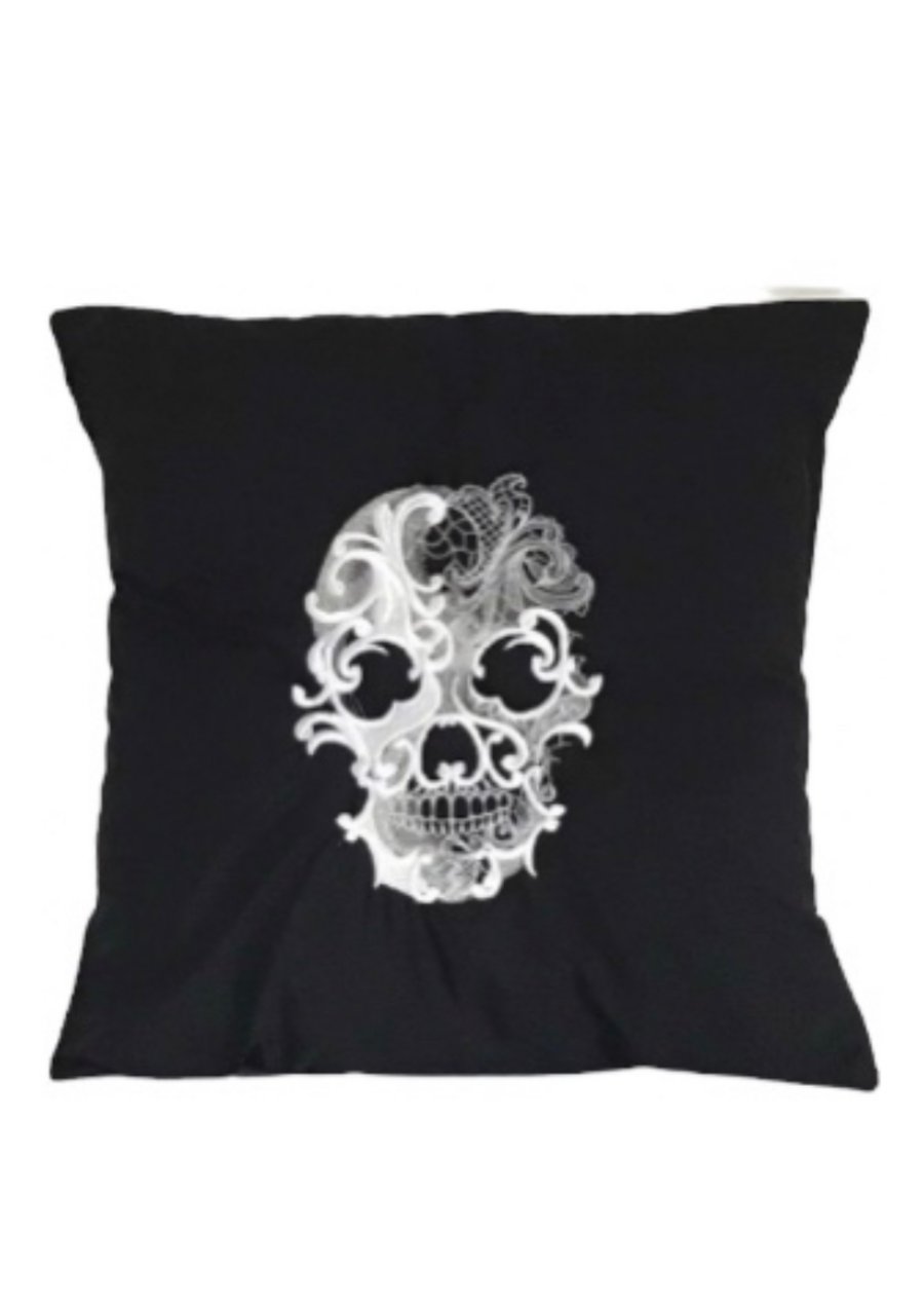 Baroque Skull Embroidered Cushion Cover 14”x14” Last One