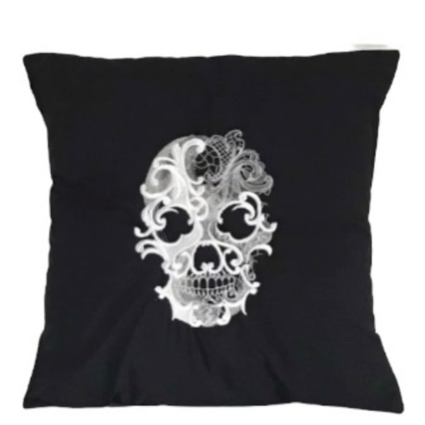Baroque Skull Embroidered Cushion Cover 14”x14” Last One