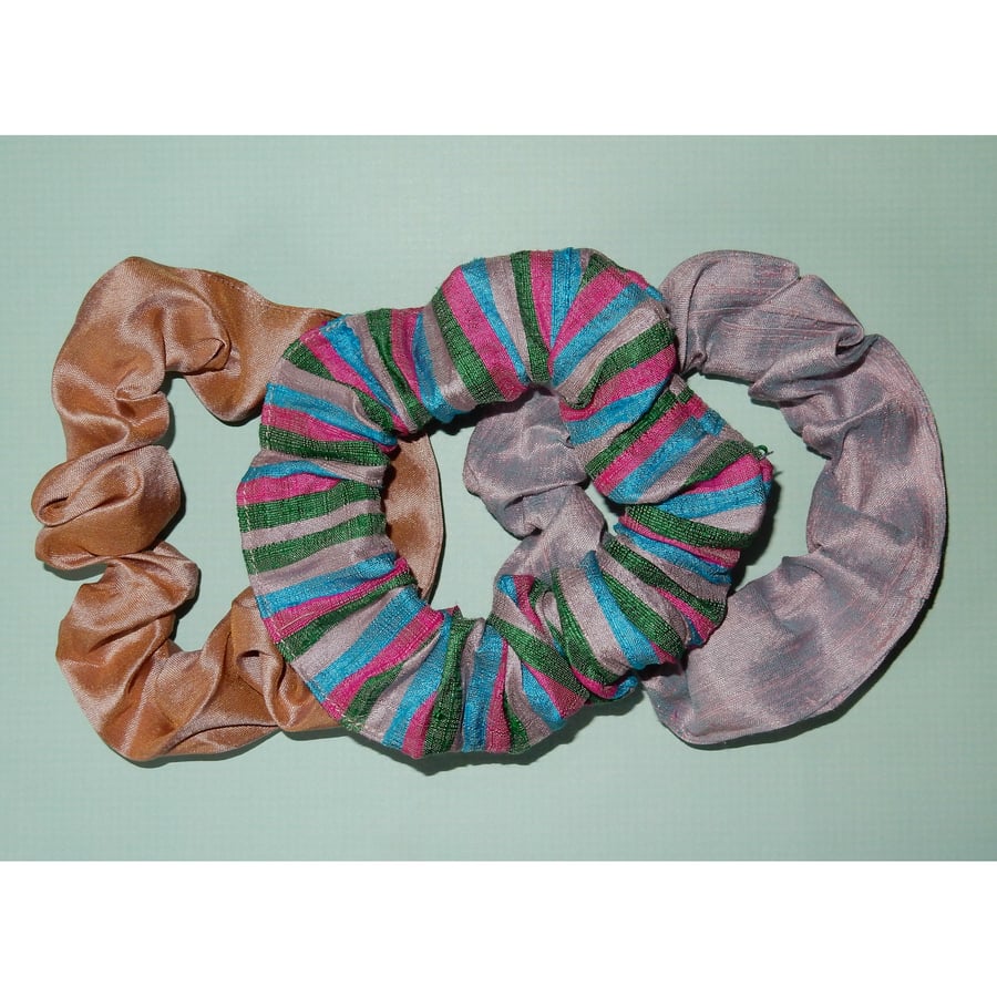 Silk scrunchies set of three