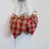 Pair hanging hearts Laura Ashley raspberry pink check gingham