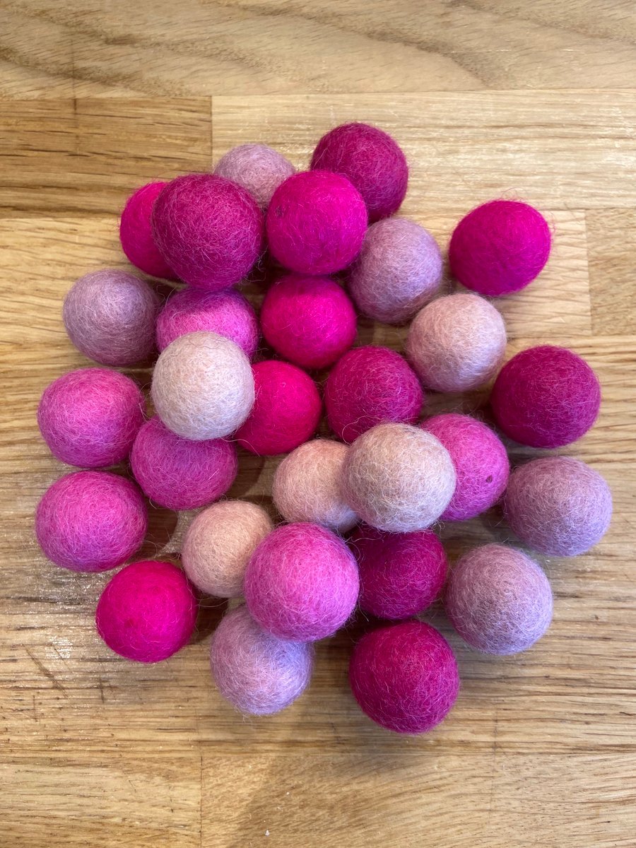 Pink Rainbow Blush mix, 2.5cm 100% wool felt ball pompoms for girls nursery room