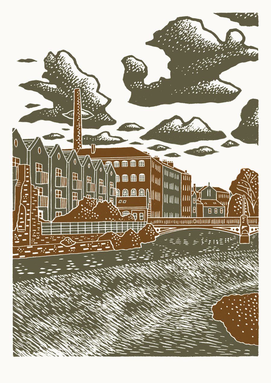 Sheffield City View No.10 A3 poster print (dark brown & grey)