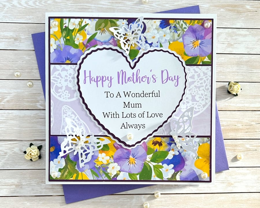 Handmade Personalised Mother's Day Card Pansies... - Folksy