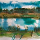 Original watercolour painting of lake