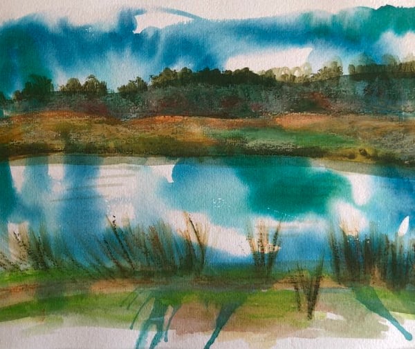 Original watercolour painting of lake