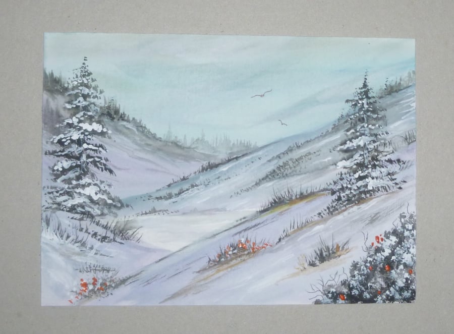 original art watercolour landscape winter painting ( ref FA 282 G4 )