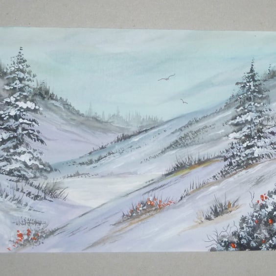 original art watercolour landscape winter painting ( ref FA 282 G4 )