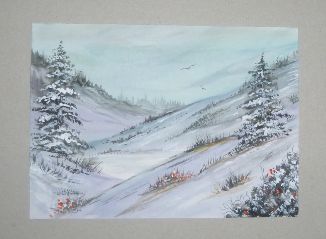 original art watercolour landscape winter painting ( ref FA 282 G4 )