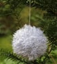 Hand Knitted Silver Tinsel Bauble - Image 1