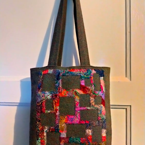 Handcrafted embroidered and appliqued unique should bag.