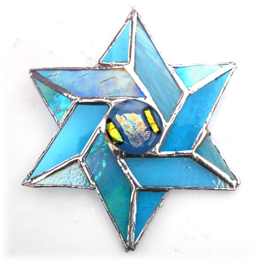 Star of David (Magen David) Suncatcher Stained Glass Turquoise 023