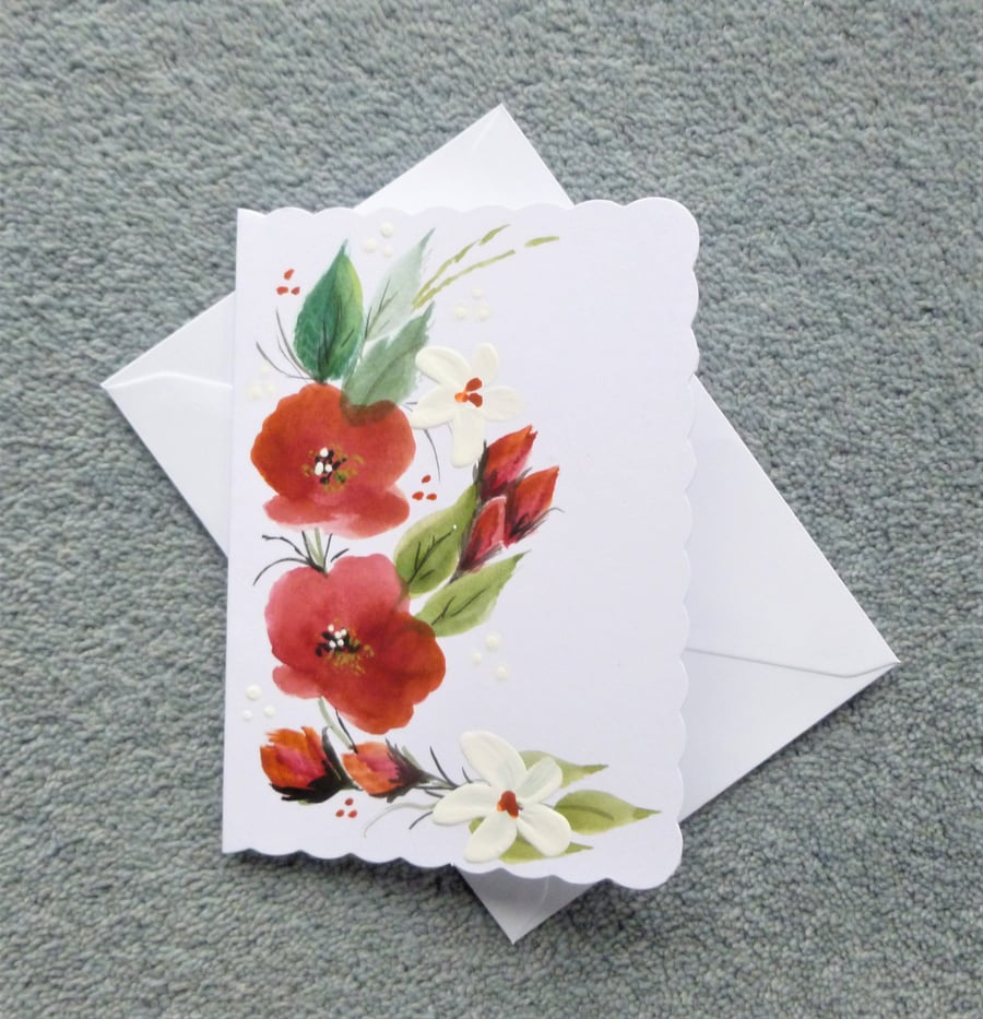 greetings card hand painted original floral art ( ref F 330 )