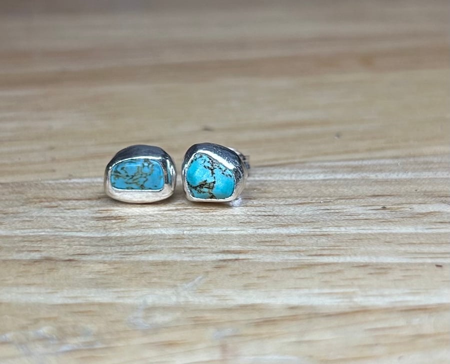 Handmade Fine & Sterling Silver Turquoise Stud Earrings