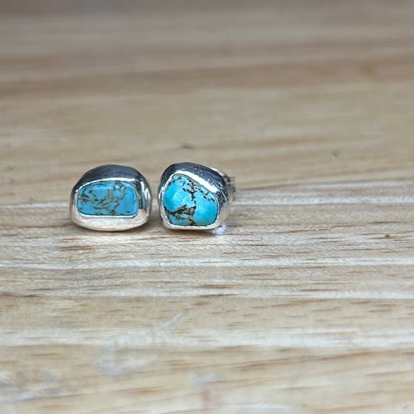 Handmade Fine & Sterling Silver Turquoise Stud Earrings