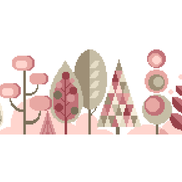 050F - Cross Stitch Scandinavian Forest Trees - PASTELS - Pink-Beige 