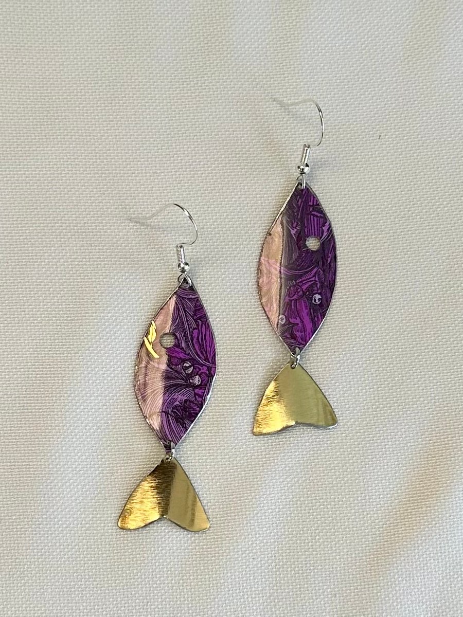 Fish shaped recycled tin earrings 