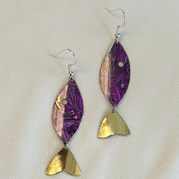 Fish shaped recycled tin earrings 