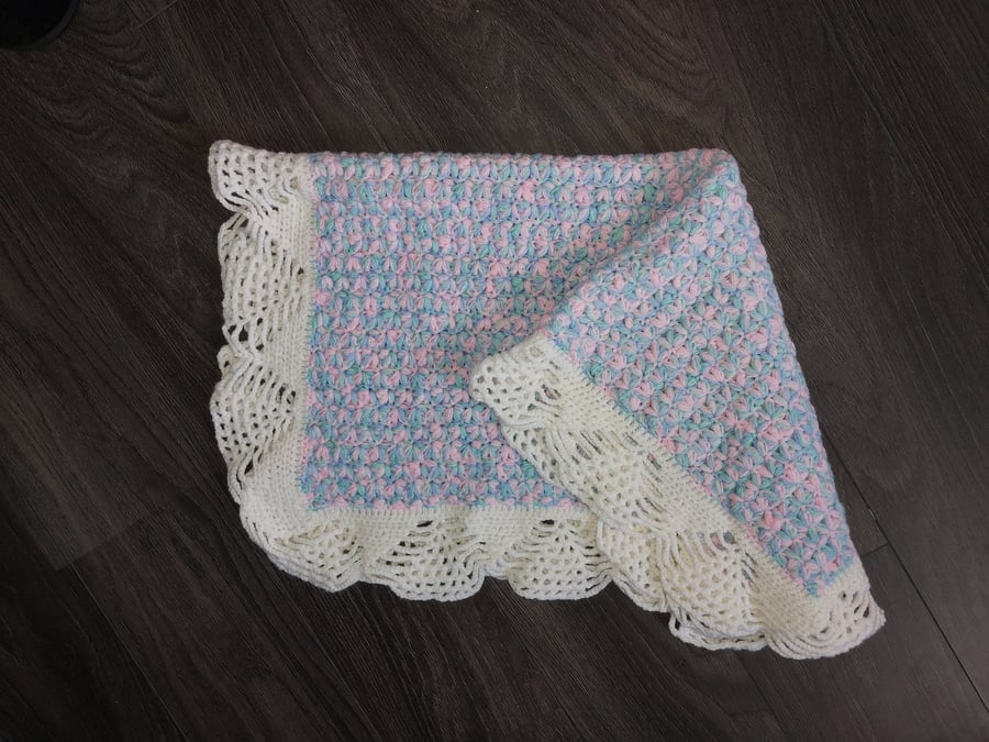 Hand crocheted multicolour baby pram topper