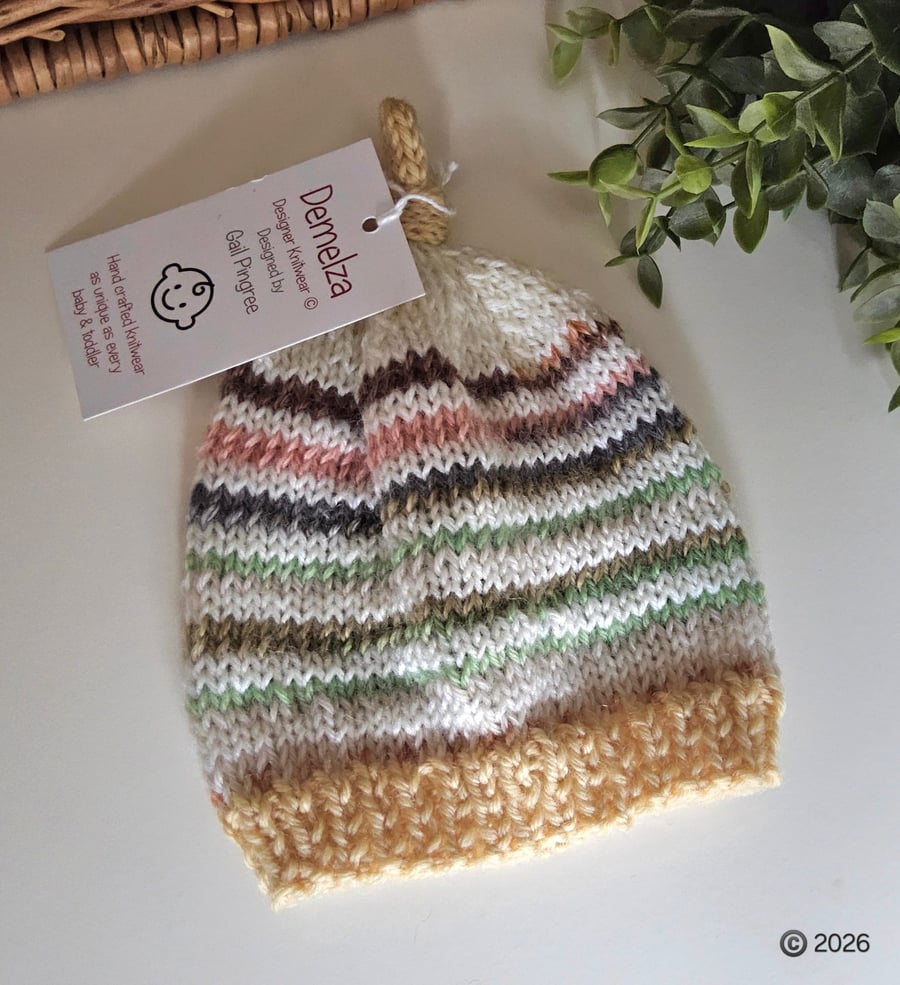 Designer Newborn Knotted Pixie Hat Pure Merino Wool 