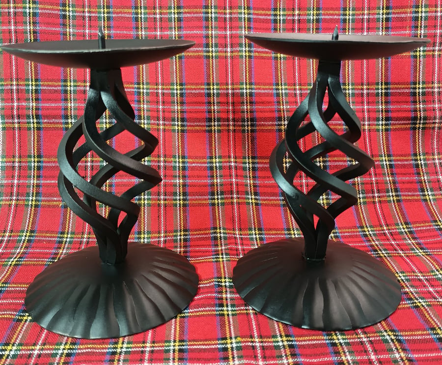 Image of PAIR Tall Jacobite style blacksmith made candlesticks