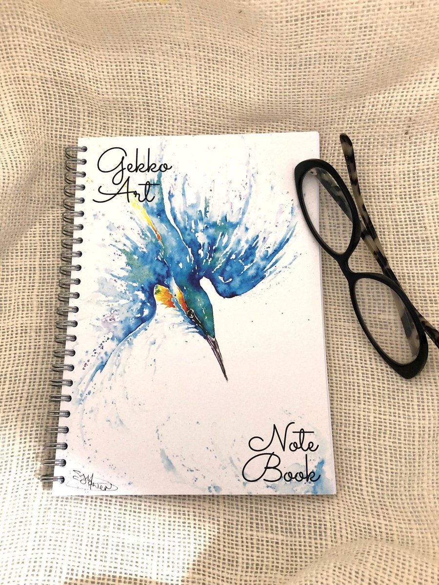 Kingfisher Notebook, A5 Size Spiral bound Notepad, Wildlife Art Cover Design, Li