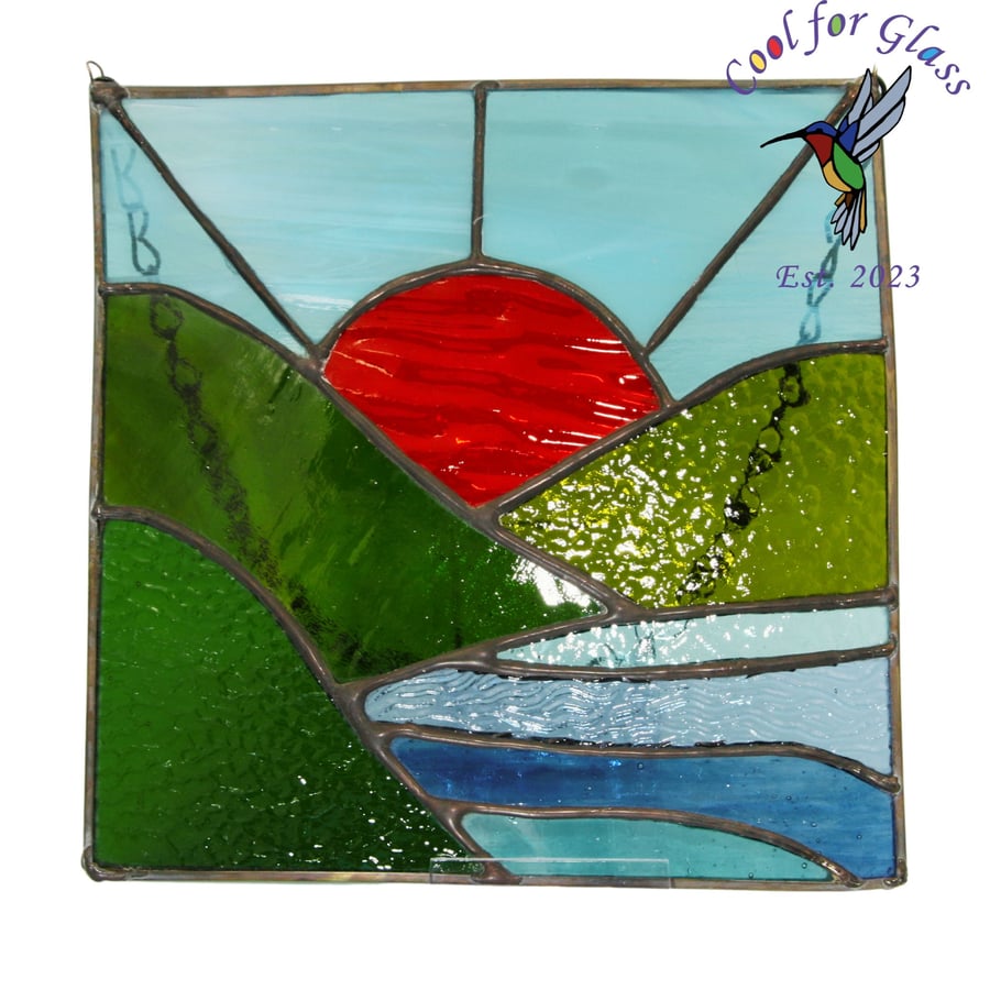 Hanging stained glass sunset landscape window sun catcher decoration