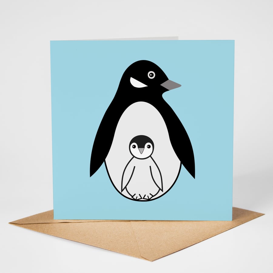 Penguin Greeting Card, Bird Card, Seabirds, Penguin Chick Card, Blank Card