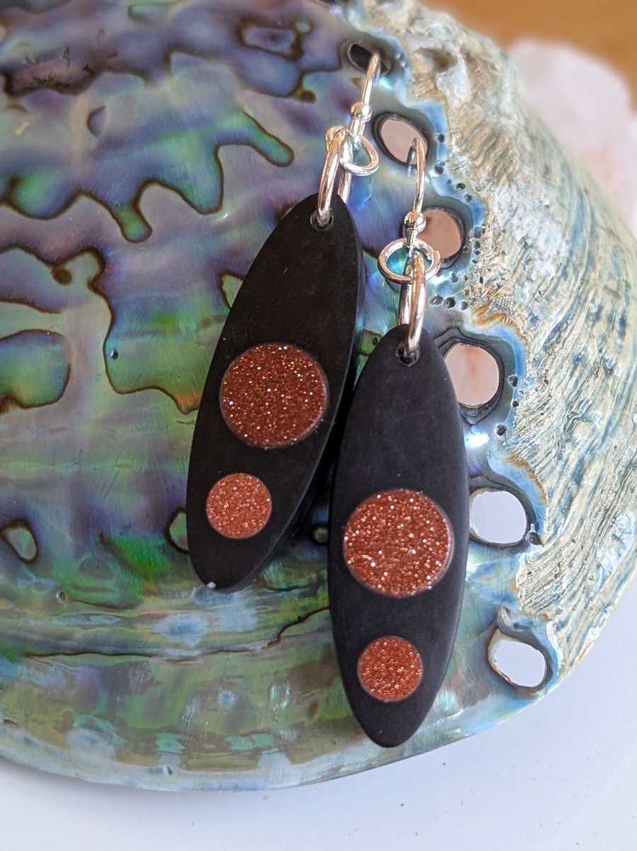 Resin and Golden Sandstone Drop Earrings with Sterling Silver