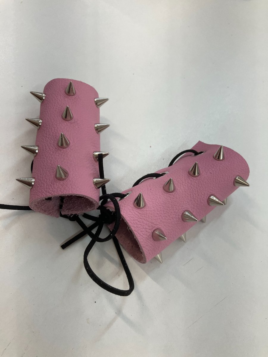 Pink Leather Wheelchair Handle Deterrents with Chrome Spikes