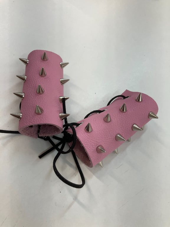 Pink Leather Wheelchair Handle Deterrents with Chrome Spikes