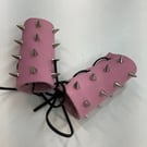 Pink Leather Wheelchair Handle Deterrents with Chrome Spikes