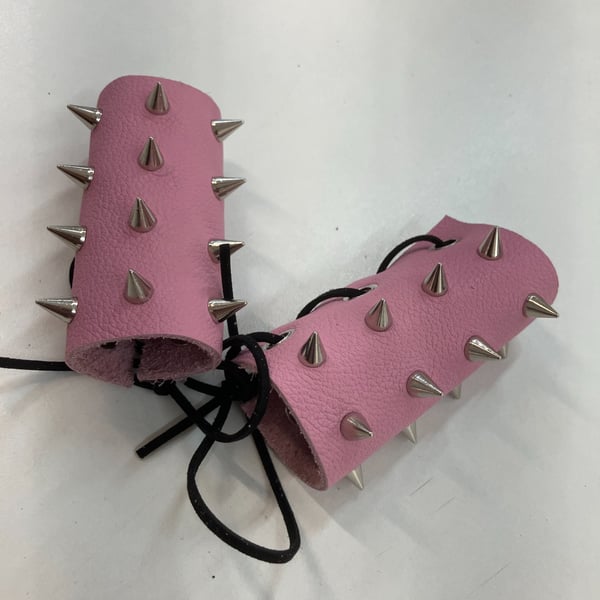 Pink Leather Wheelchair Handle Deterrents with Chrome Spikes