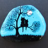 Hand Painted Shell, Cat Kitten Tree Silhouette, Kids Art Gift, Magnet (Optional)