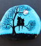 Hand Painted Shell, Cat Kitten Tree Silhouette, Kids Art Gift, Magnet (Optional)