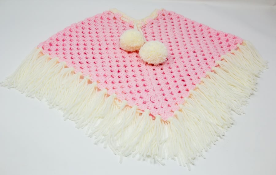 Crocheted Child's Pink Poncho