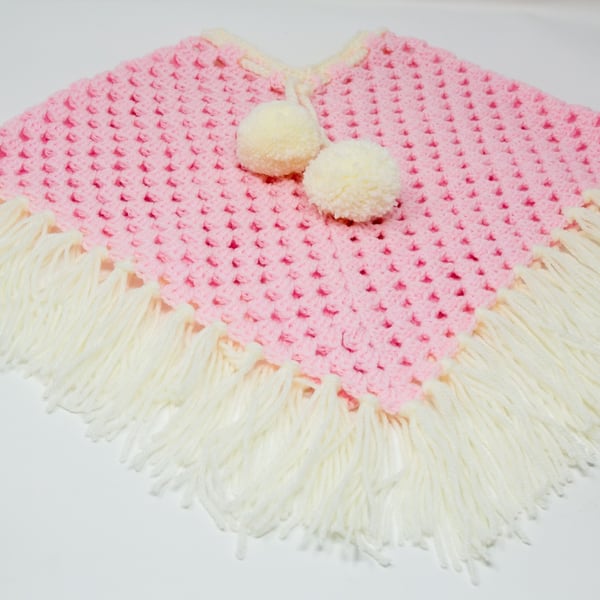 Crocheted Child's Pink Poncho