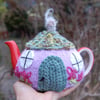 Country cottage tea cosy - hand embroidered - to fit a small tea for one teapot
