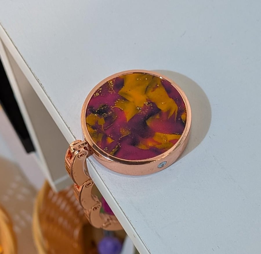 Handmade Polymer Clay Cabochon Purse Hook Foldable Bag Holder, Table Hook