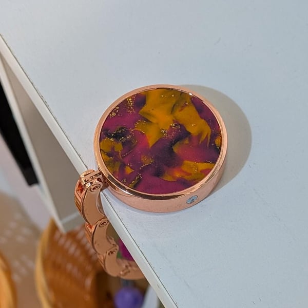 Handmade Polymer Clay Cabochon Purse Hook Foldable Bag Holder, Table Hook