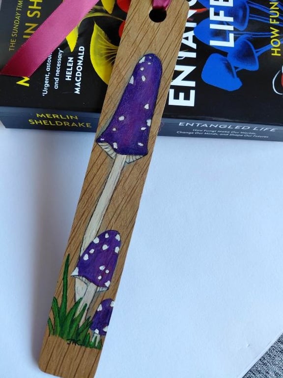 Purple Toadstools - Wooden Bookmark
