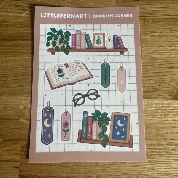 Bookish Sticker Sheet – Books, Plants & Bookmarks – Laminated Vinyl