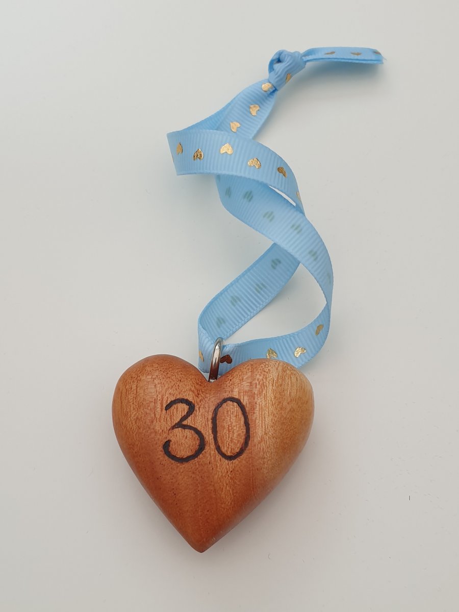 30th birthday wood burned hanging heart keepsake