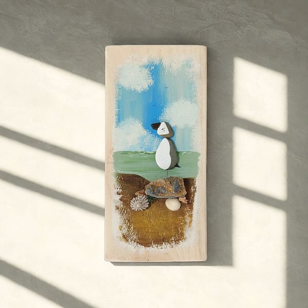 Puffin Wall Art: Sea Glass and Beach Finds Coastal Home Decor
