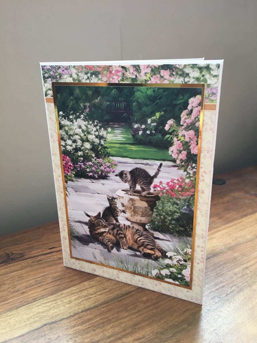 Handmade Tabby Cat Birthday Card - Blank Inside