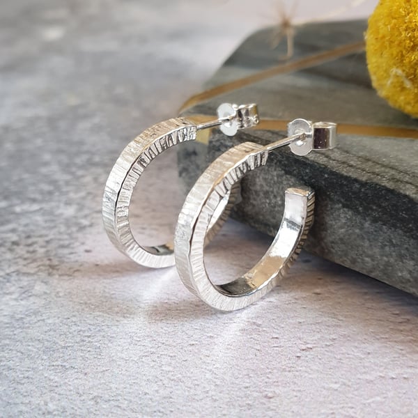 Hammered Silver Hoops Silver Hoop Earrings Textured Silver Hoop Stud Earrings