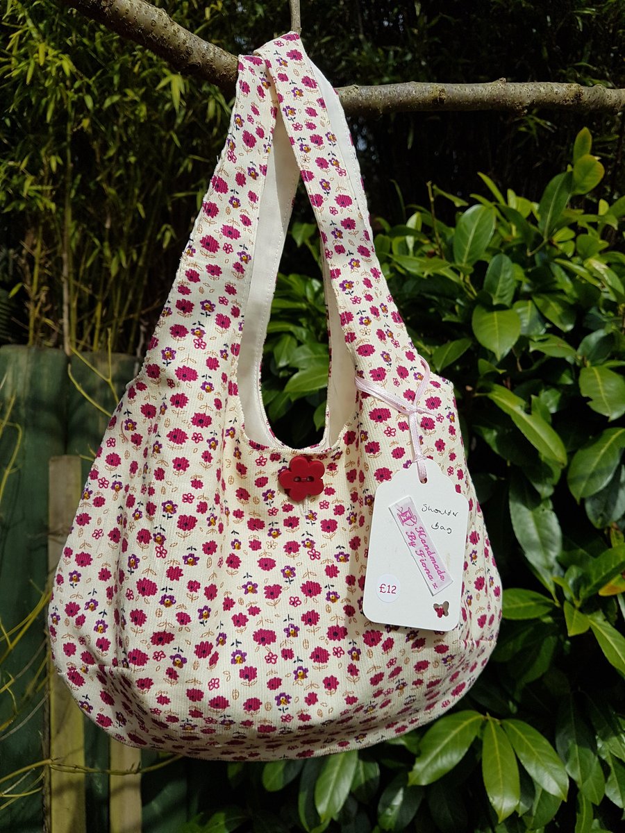 Children's Dark Red Ditsy Flower Embroidered Needlecord Shoulder Bag 