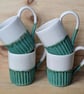Matte jade green & white carved mugs - Image 1