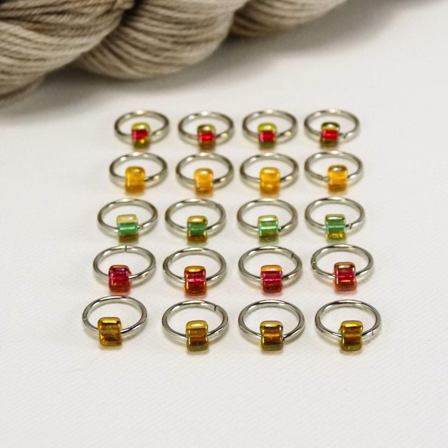 20 Stitch Markers - Autumn Fields - Jewel Stitch Markers, Knitting Split Ring St